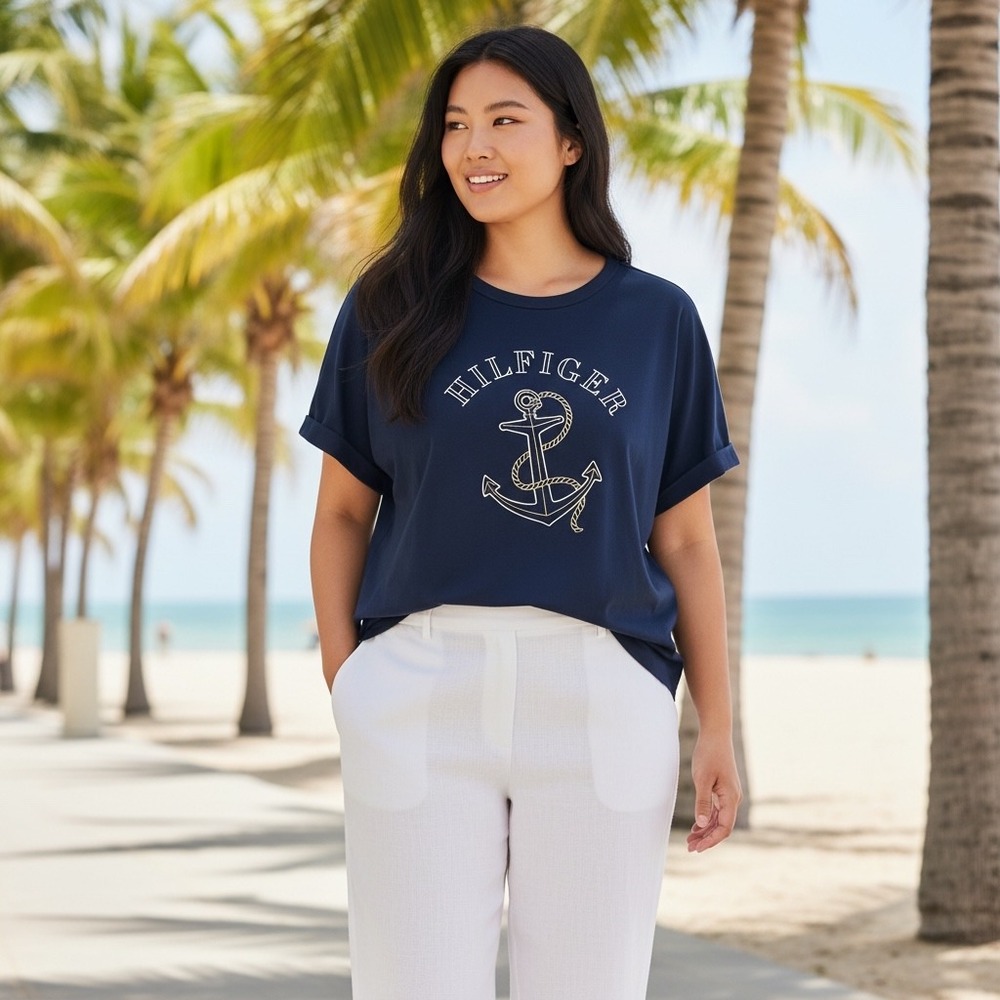 Tommy Hilfiger Womens Navy Anchor Graphic T-Shirt XL XW04338 401 DW5